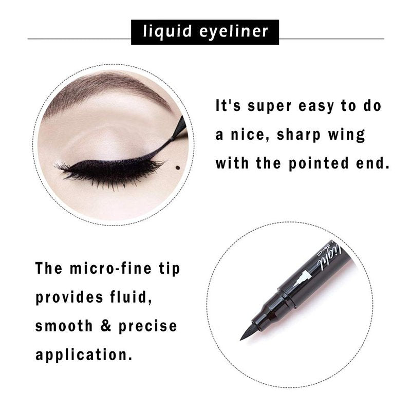 Linble Dual Ended Black Liquid Eyeliner - 2 in 1 Winged Cat Eye Stamp & Felt-tip Eyeliner Pen, Waterproof, Long Lasting and Smudge Proof Eye Makeup Tool for Women