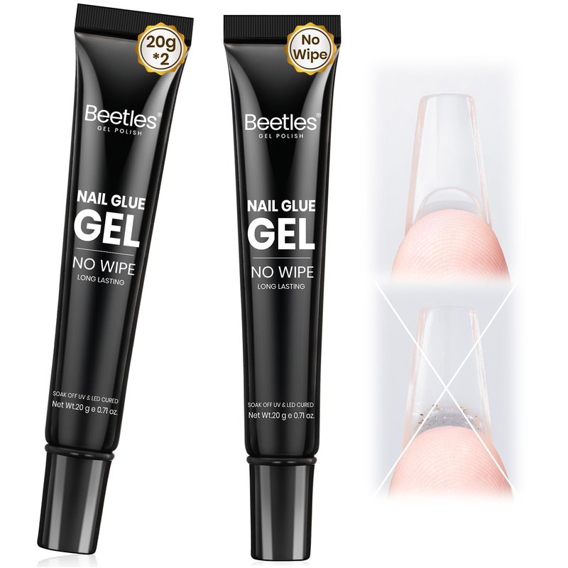 Beetles Solid Nail Glue Gel 2Pcs 20g for Nail Tips, No Wipe Hands-Free Nail Tip Glue, Super Strong for Press On Nails, Acrylic Fake Nails & Nail Extensions, 3D Nail Art, UV/LED Lamp Required
