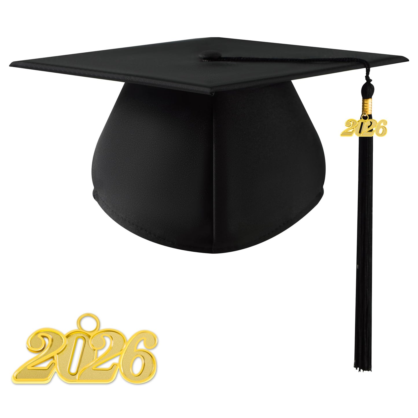 TngHui Unisex Adult Matte Graduation Cap with 2026 Tassel for High School and Bachelor Black