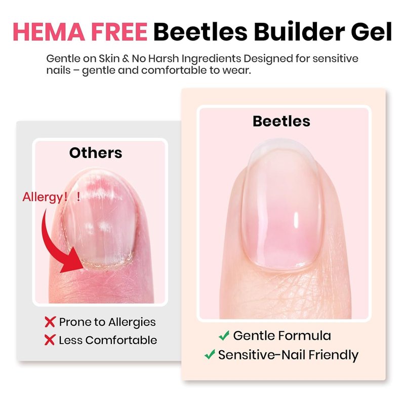 Beetles Builder Gel for Nails - HEMA-Free 7-in-1 Clear Gel for Strengthening & Thickening | Ideal for DIY Nail Art at Home