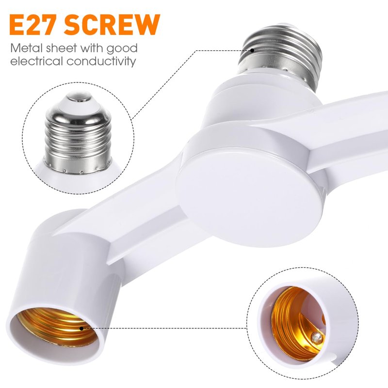 TOVINANNA E27 Light Socket Splitter 2-in-1 Dual Bulb Adapter Converter, Screw in Two Medium Base Lamp Holder Extender for Garage Basement Workshop Ceiling Lighting, PBT