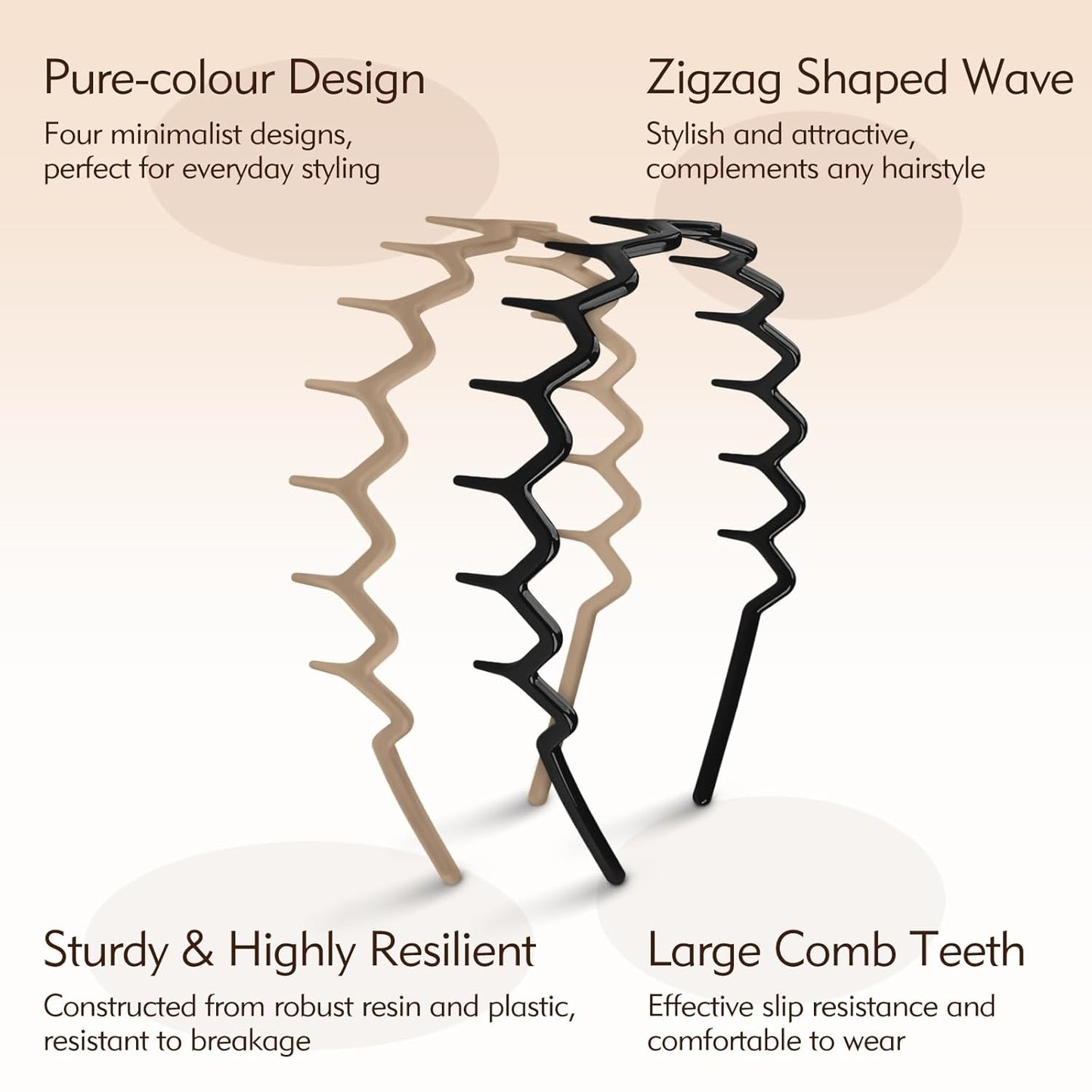 Zig Zag Headbands - 4-Pack Non-Slip Comb Headbands for Women & Men | Classic Wavy Claw Hair Accessories