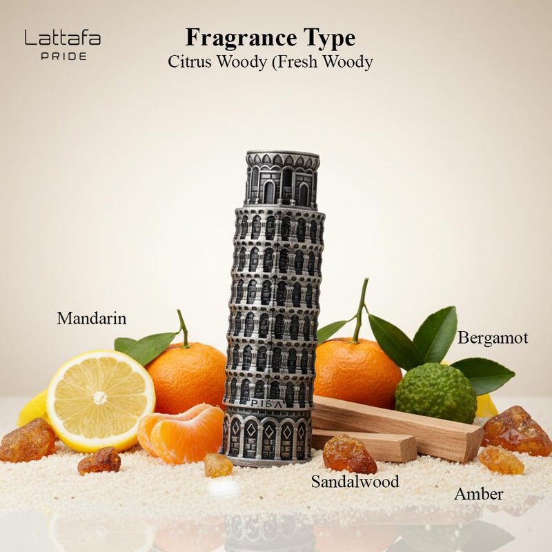 Lattafa Pride Pisa Eau de Parfum Spray for Men - Long-Lasting Citrus, Woody & Amber Fragrance | 3.4 Ounce (100 ml)