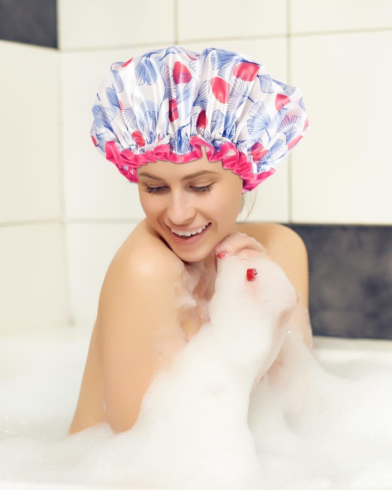 Aquior Shower Cap for Women, Reusable Shower Caps for Womens, Adult Hair Cap for All Hair, Double Waterproof EVA Lining, Leopard Shower Cap for Long Thick Hair