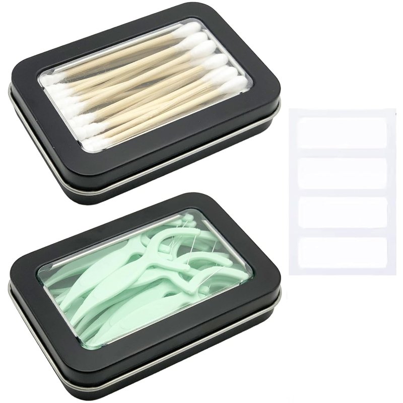 Cotton Swab Holder - Portable Travel Case for Dental Floss & Cotton Balls | 2 Pcs, Black