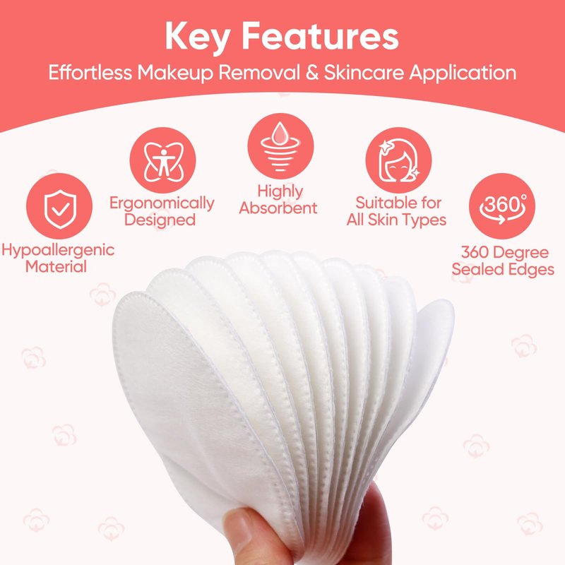 ICOTLE Large Oval Cotton Pads, 70 Count, 3-Layer, Dual Textured Design, Lint-Free, Ultra-Soft Cotton Oval for All Skin Types Cotton Pads for Makeup Removal, Cleansing, Skin Care etc.