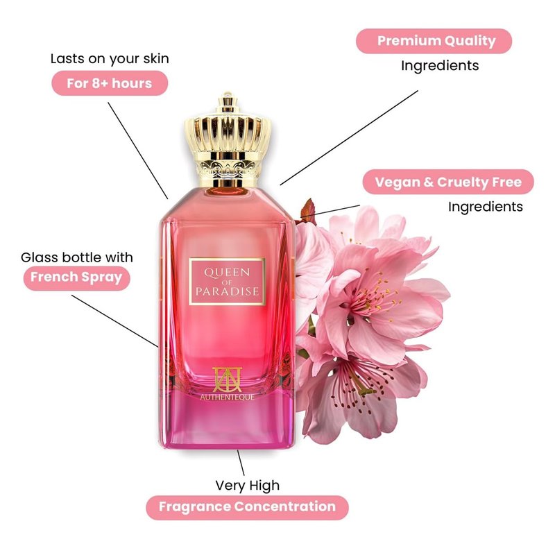 AUTHENTEQUE - Queen of Paradise Long Lasting Perfume for Women - Eau de Parfum - Vanilla, Lavender, Mandarin Fragrance Luxury Arabian Perfume 3.4oz (100ml)