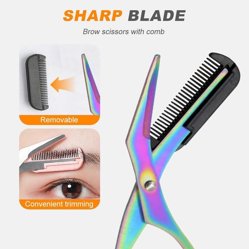 Eyebrow Trimmer Scissor, Non-Slip Stainless Steel Professional Eyebrow Trimmer 2 in 1 Eyebrow Scissors with Comb, Eyebrow Cutter Hair Removal Eyebrow Scissors Makeup Tool for Men Women (Black)