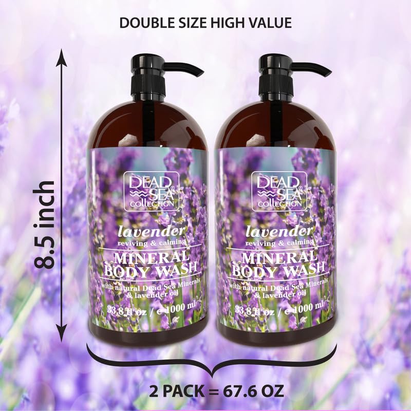 Dead Sea Collection Lavender Body Wash - Gentle Cleansing with Pure Dead Sea Minerals & Lavender Oil | Pack of 2 (67.6 fl. oz)