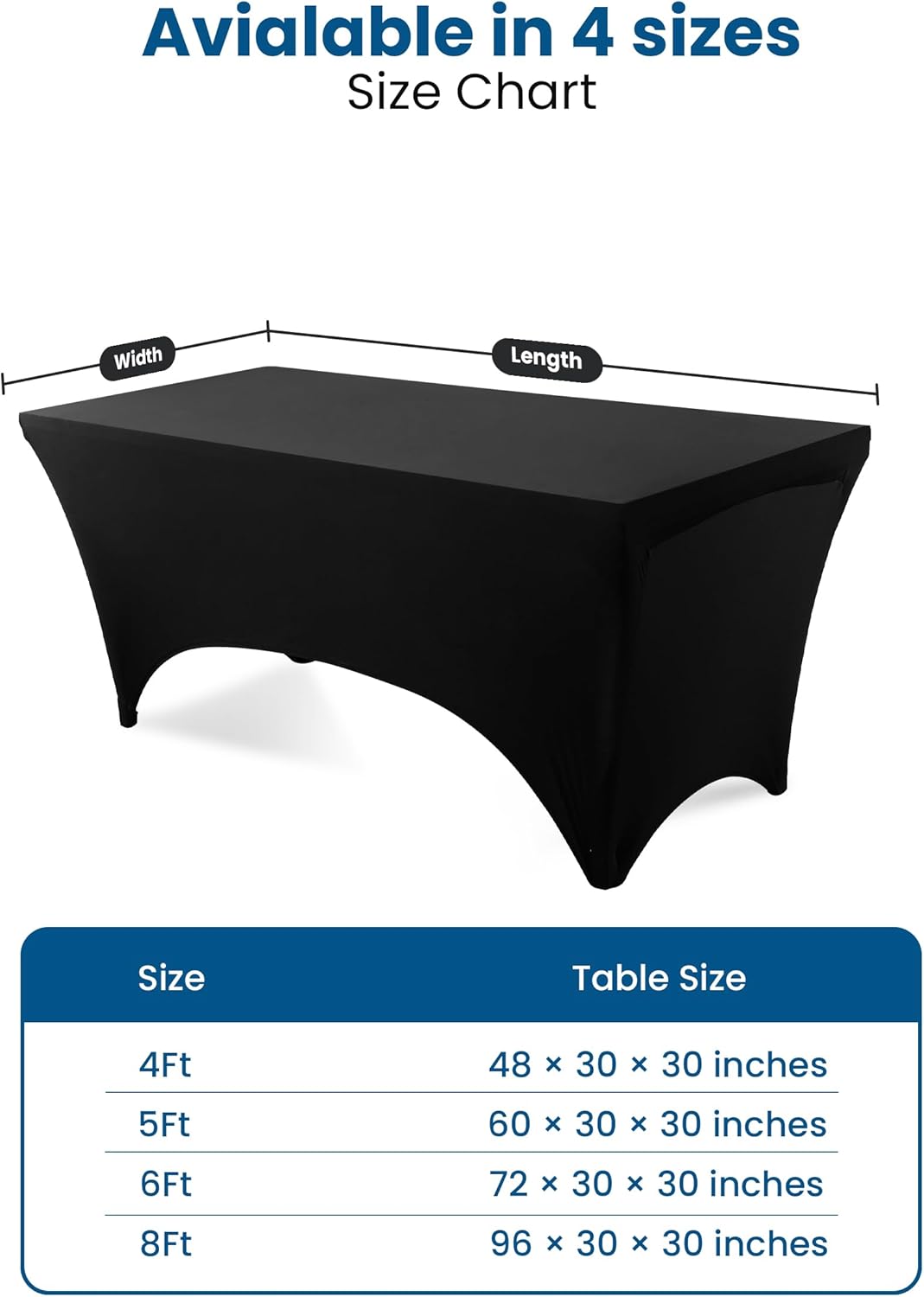 Spandex Tablecloth 2 Pack - Fitted & Washable Black Rectangular Cover | 6FT for Events, Weddings & Parties (72Lx30Wx30H Inch)