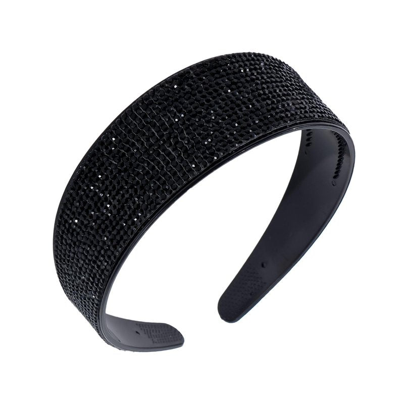 Amariver Black Rhinestone Sparkly Glitter Crystal Beaded Wide Bling Jeweled Headband Hair Accessories for Women and Girls