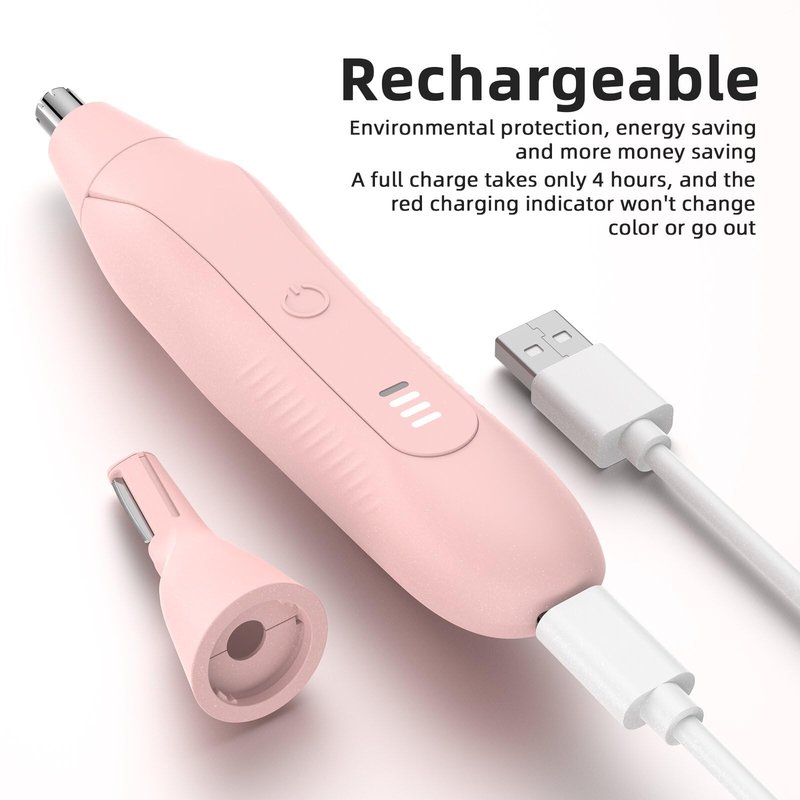 Setonia Ear and Nose Hair Trimmer for Men Women, Eyebrow and Facial Hair Trimmer with Powerful Motor and Dual-Edge Blades Rechargeable Painless 2 in 1 Metal Trimming Tool (Light Pink)