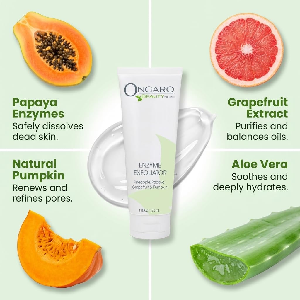 Ongaro Beauty Organic Face Scrub - Natural Exfoliating Face Wash & Enzyme Peel for Sensitive Skin - Facial Scrub Exfoliator for Women & Men - Clear Acne & Unclog Pores - Smooths & Brightens - 4 FL OZ