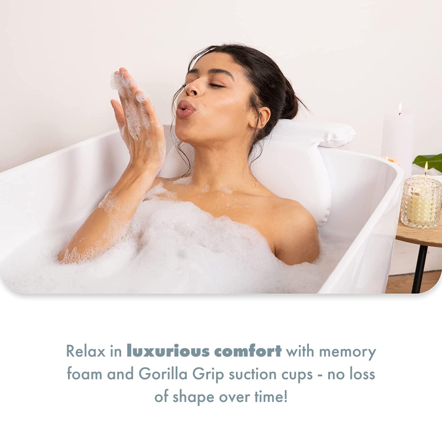TranquilBeauty Bath Pillow, White, PVC, Pain Relief, 7 Suction Cups - Ergonomic Head & Back Support, Luxury Spa Experience, Waterproof Design, Ideal for Elderly & Children