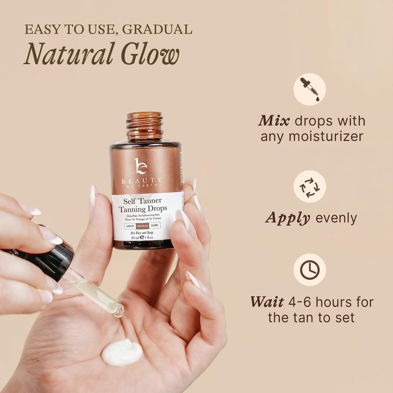 Self Tanning Drops - Natural & Organic Face Tanner | Medium Moisturizing Bronzing Drops for Face & Body