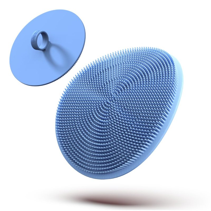 Boie USA Loop Body Scrubber - Soft Silicone-Like Exfoliating Shower Scrubber, Body Cleansing Brush - Hang-to-Wall Loofah Replacement - Antimicrobial Body Exfoliator for All Skin Types (Blue)