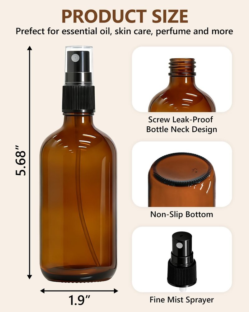 Amber Glass Spray Bottles - 35 Pack 4oz Fine Mist Containers for Essential Oils, Travel, Hair & Skin Care