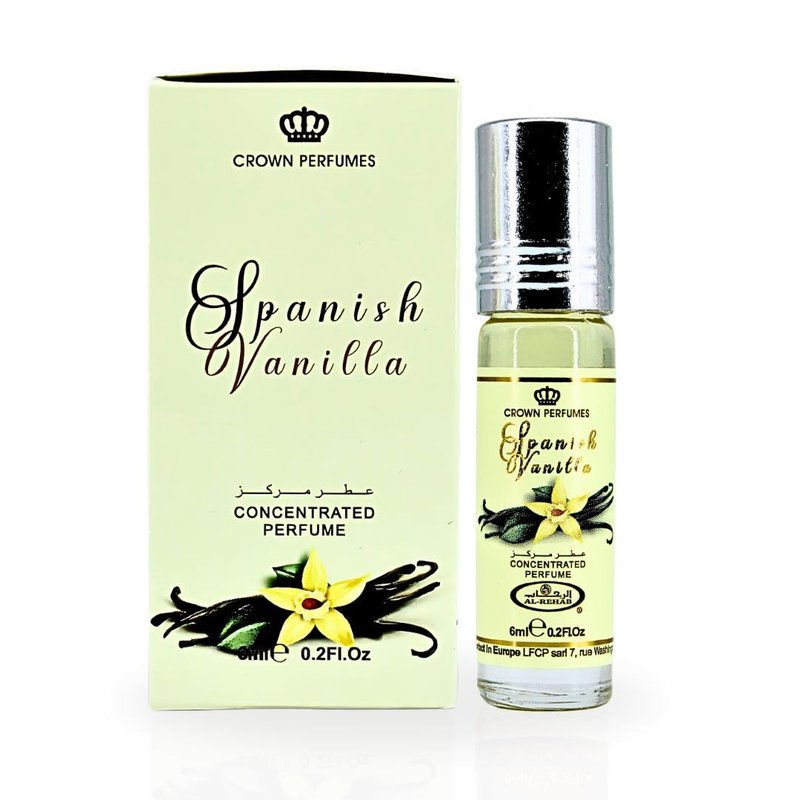 Al-Rehab Spanish Vanilla Perfume Oil 6ML (0.2 Oz) - Arabian Oils For Women - Long Lasting Concentrated Oil - A Luxurious Soft & Sweet Women's Fragrance For An Elegant Touch