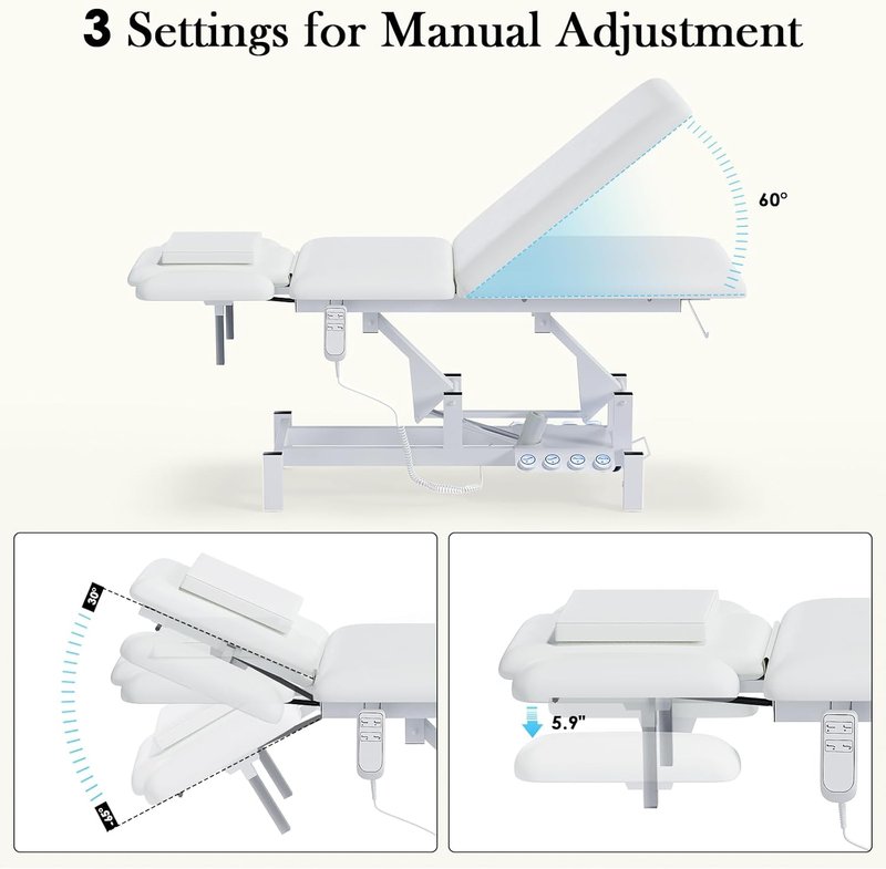 2-Motor Electric Massage Treatment Table w/Wheels, 3-Section Angle & Height Adjustable, Professional Spa Esthetician Bed for Facial, Tattoo, Waxing, Physical Therapy & Medical Exam Table