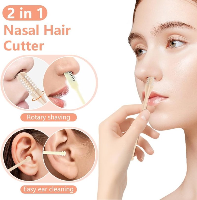 2-in-1 Nose Hair Cutter & Ear Picker - Portable Manual Nasal Trimmer with 360° Rotating Blade for Men & Women | 6-Piece Set