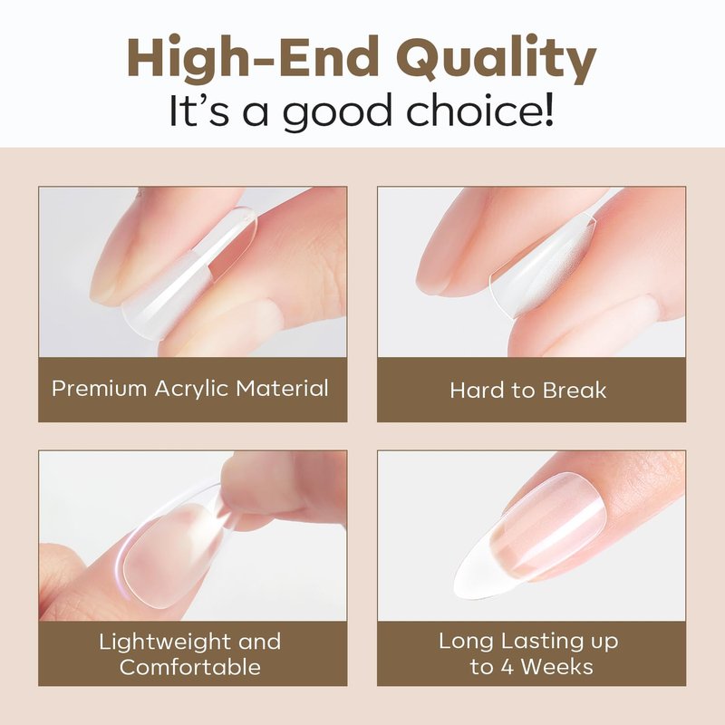 Modelones Medium Almond Nail Tips - Pre-Shaped Full Cover Fake Nails | 216PCS in Clear, 12 Sizes