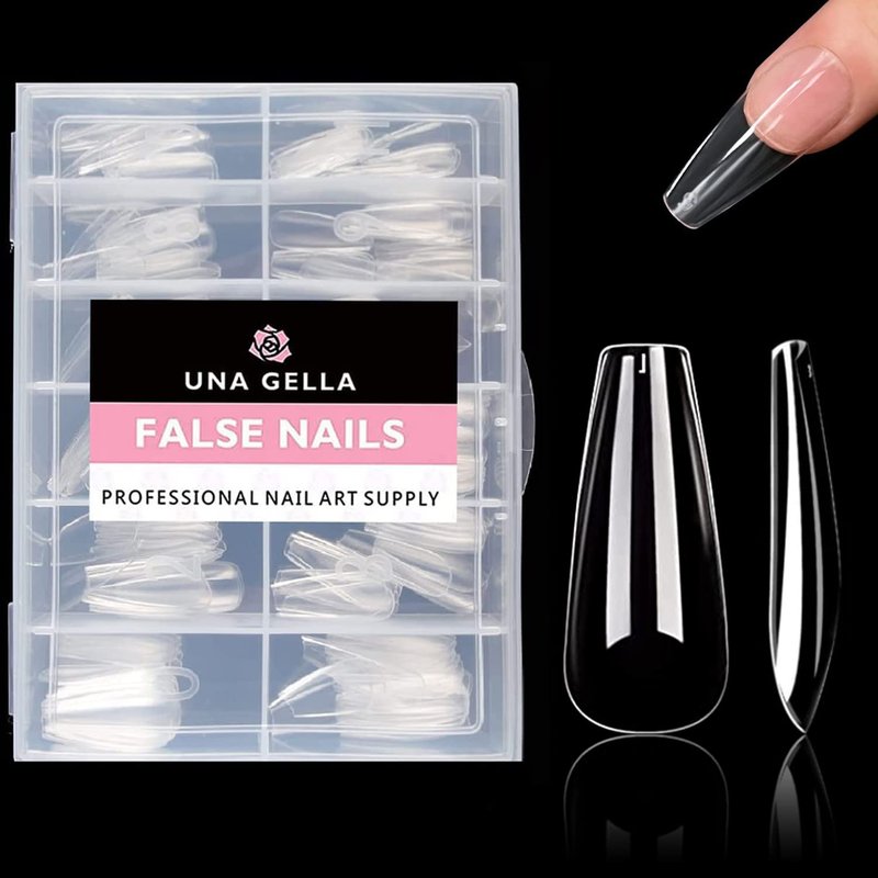 Long Coffin Nail Tips - 504pcs Clear Gel Nail Extensions | Pre-shaped Full Cover Acrylic Press-On Nails in 12 Sizes