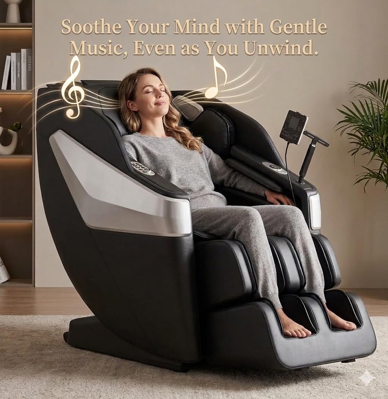 Redcamp Massage Chair Full Body: Zero Gravity with SL Track, 3D Robot Hands, Heat, Airbag Massage, Foot Roller, Bluetooth, Body Scan, LED Remote, Wireless Phone Charging,Black