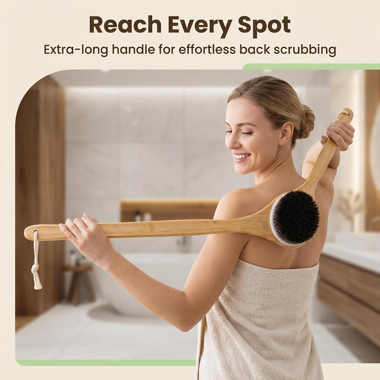 Morsafe 16.7" Long Handle Back Scrubber for Shower, Natural Bristle Exfoliating Body Brush for Hard-to-Reach Areas, Non-Slip Bath Tool for Elderly & Shoulder Pain Relief, Boar Bristle Face Brush