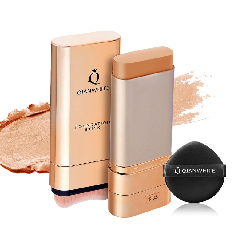 QIANWHITE Foundation Stick Waterproof Natural Nude Makeup, Full Coverage Korean Makeup Skin Tint With Brush for All Skin(CHOCOLATE,0.7 Oz / 20g)