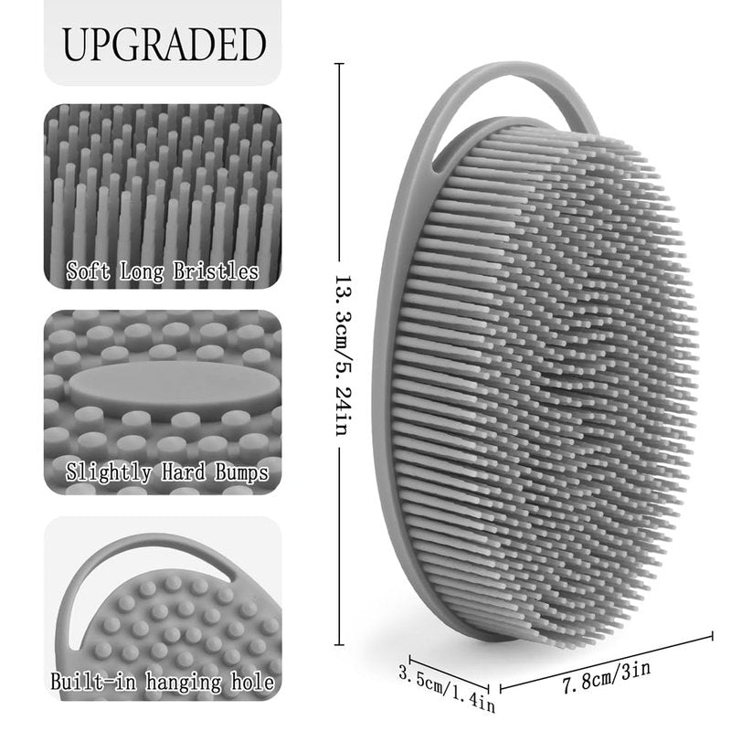 PQRUU 3 Pack Silicone Body Scrubbers for Use in Shower, Exfoliating Body Scrubber Fit for All Kinds of Skin, Soft Silicone Loofah for Women Men,Bath Scrubbers Rapid Foaming,Black,Blue,Gray