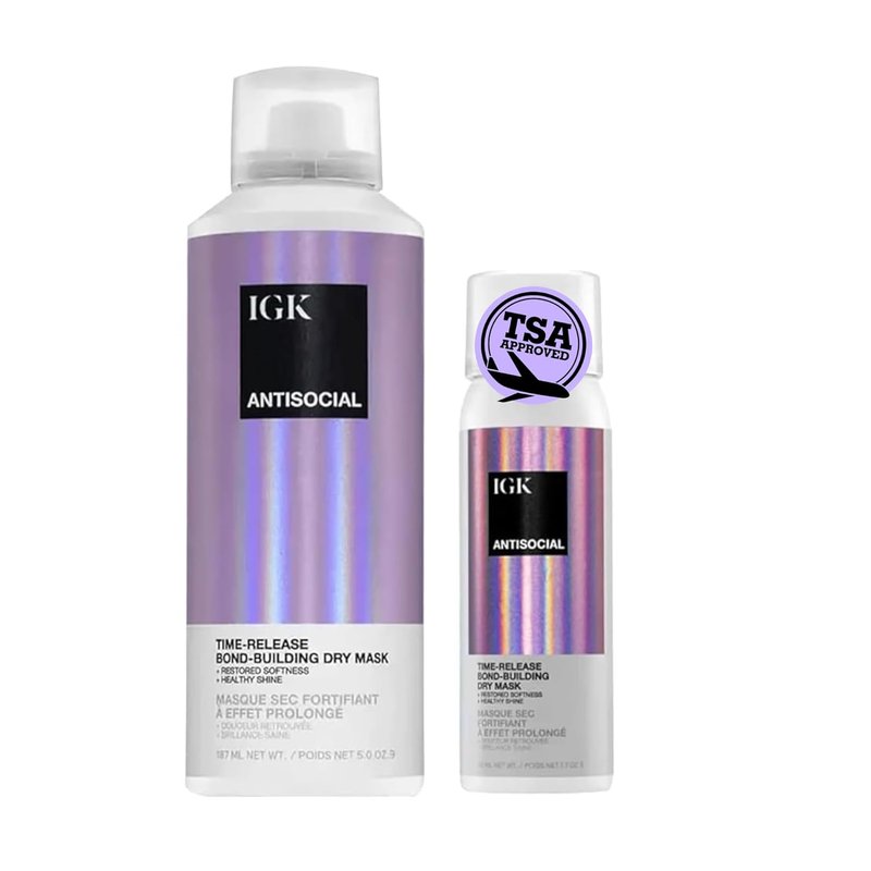 IGK Antisocial Dry Hair Mask - Leave-In Overnight Treatment for Dry Hair | Hydrates, Repairs & Softens | Full & Travel Size
