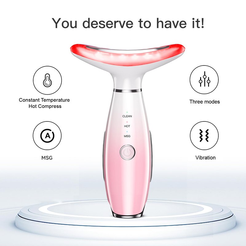 Neck Face Massager - 3-in-1 Facial Massage Tool with Thermal Vibration | Skin Care Essential (Pink)