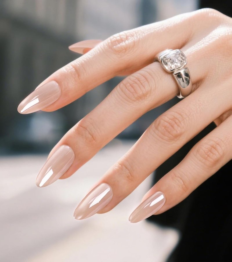 Press On Nails - Medium Length Aurora Cat Eye Shine Almond Tips | Pink Glossy Reusable Fake Nails Kit - 30 Pcs, 15 Sizes
