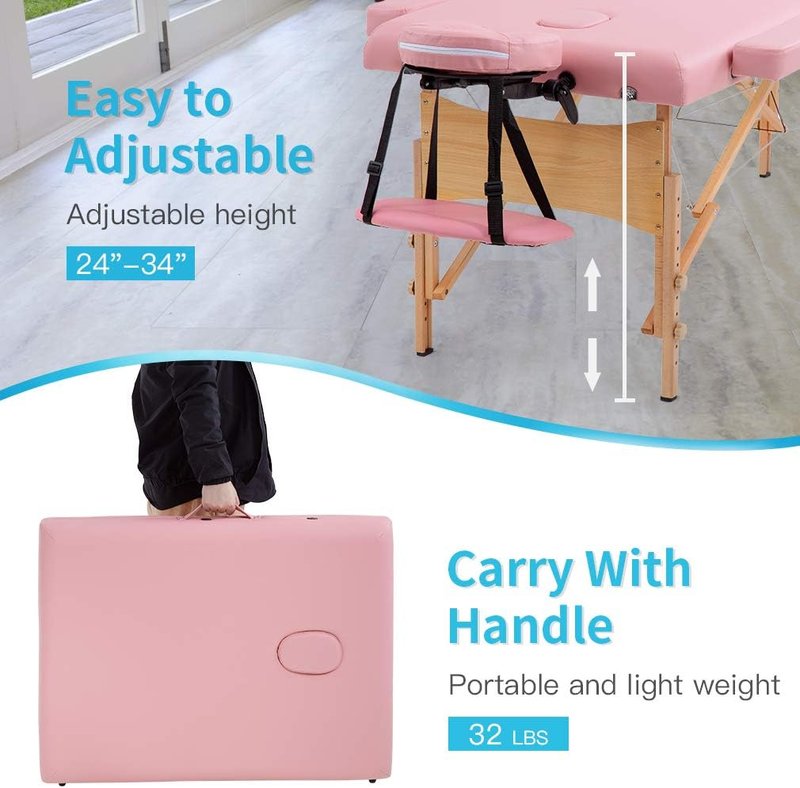 Portable Massage Table - 28 Inch Wide, Height Adjustable Spa Bed | Ideal for Facial, Tattoo & Foot Massage