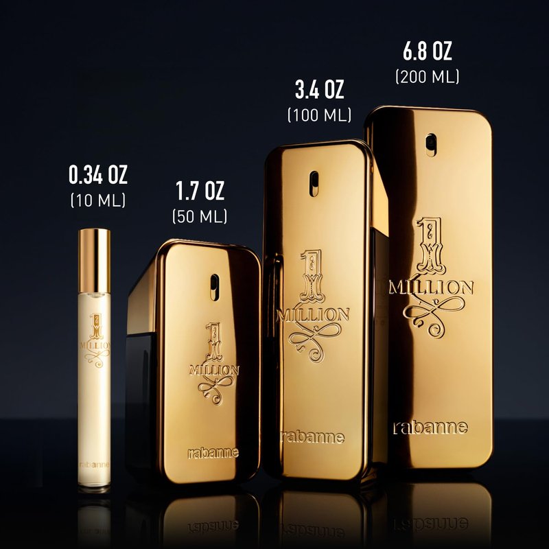 Rabanne 1 Million Eau de Toilette - Long Lasting Designer Fragrance for Men with Mandarin, Cinnamon & Amber - Luxury Men's Perfume Spray, 3.4 oz