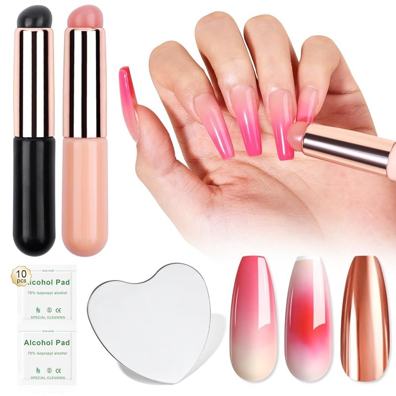 SAVILAND Silicone Ombre Nail Brush Set - 2PCS Reusable Chrome Applicators for Gradient Nail Art
