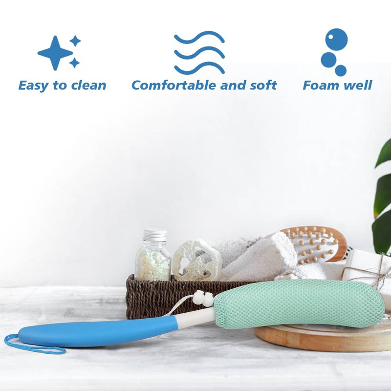 KkaFFeKkaFFe Shower Back Brush With Long Handle, 15.35" Body Brush, Back Scrubber for Men Women, Handled Sponge Body Exfoliator, Loofah Scrubber for Aid Bathing