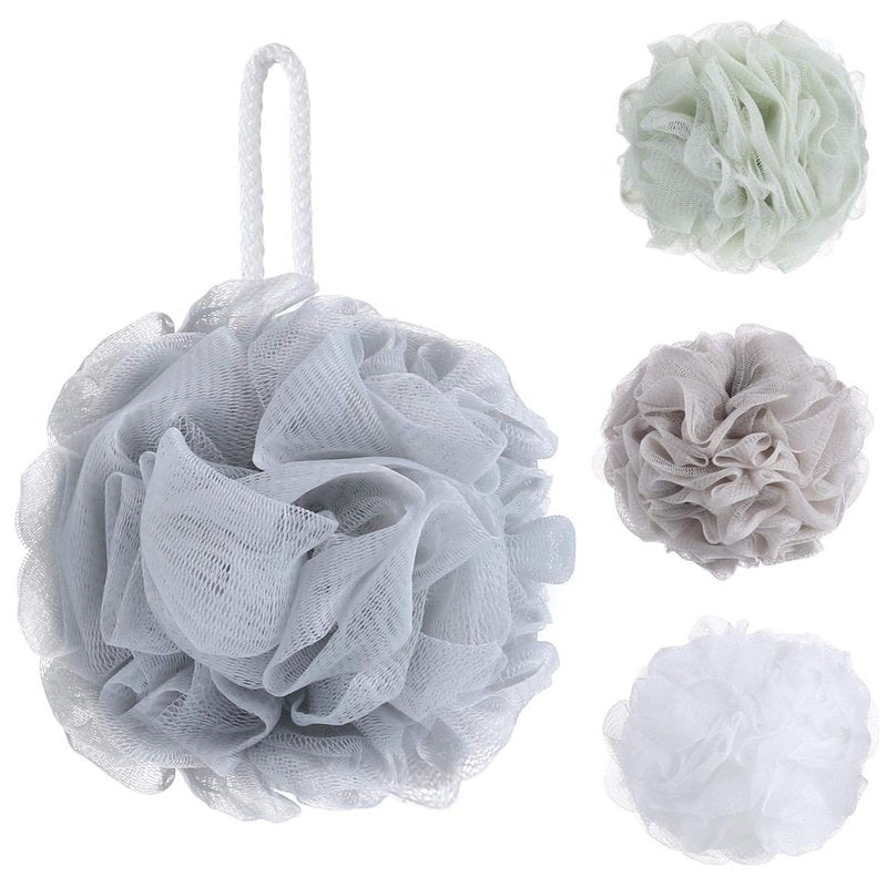 60g Large Bath Flower，4 Pack Mesh Pouf Bath Sponge - Mesh Loofah Body Exfoliating Shower Ball Shower Sponge
