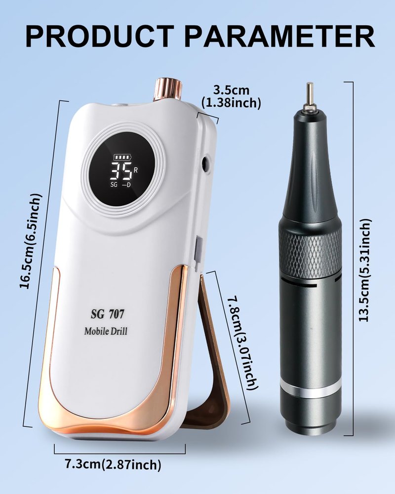 Professional Grade Electric Nail Drill Kit 35000RPM with 14PCS Bits White Portable Rechargeable Cordless File Machine for Acrylic Gel Powder Nails and Manicure Pedicure Toenail Tool Salon Set