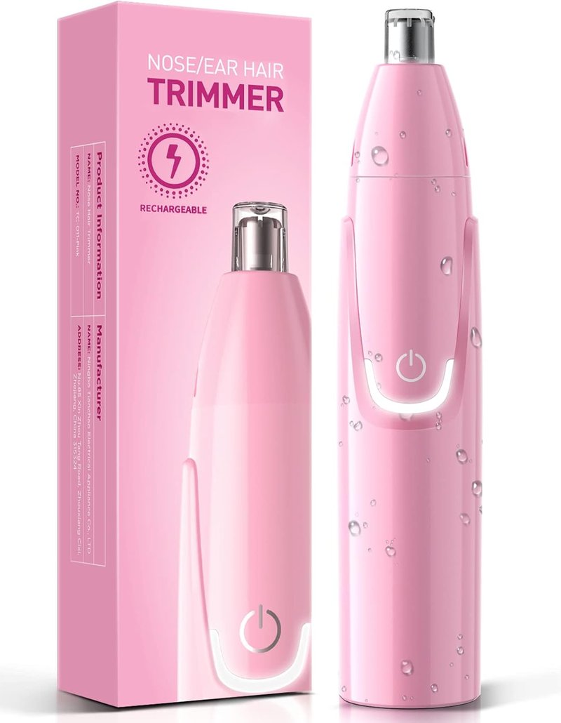 Rechargeable Ear and Nose Hair Trimmer - Professional Painless Eyebrow & Facial Hair Trimmer for Men & Women | Powerful Dual-Edge Blades, Pink