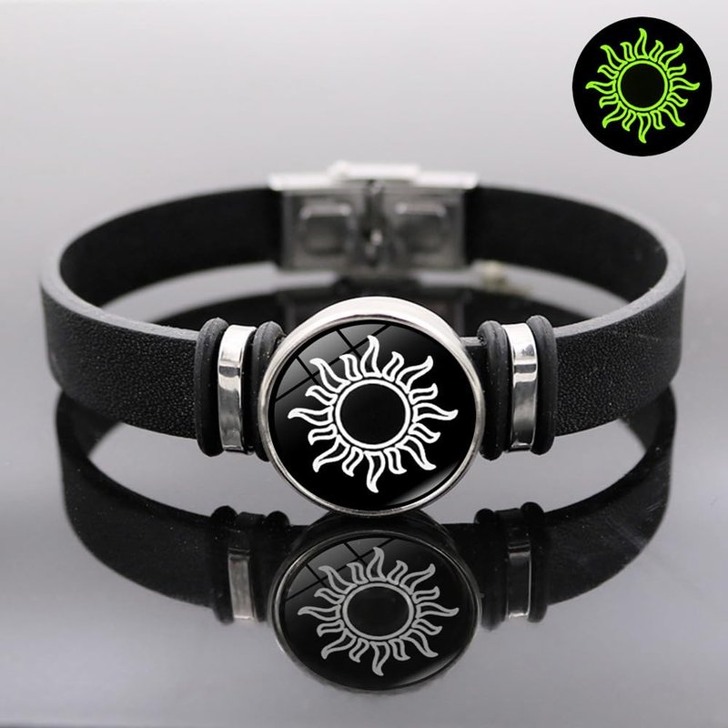 1pcs Couples Leather Strap Bracelet Women Lover Luminous Sun Moon Rope Bracelets Charm Friendship Party Jewelry Gift,Night Light Sun,6.5 * 7 * 2cm