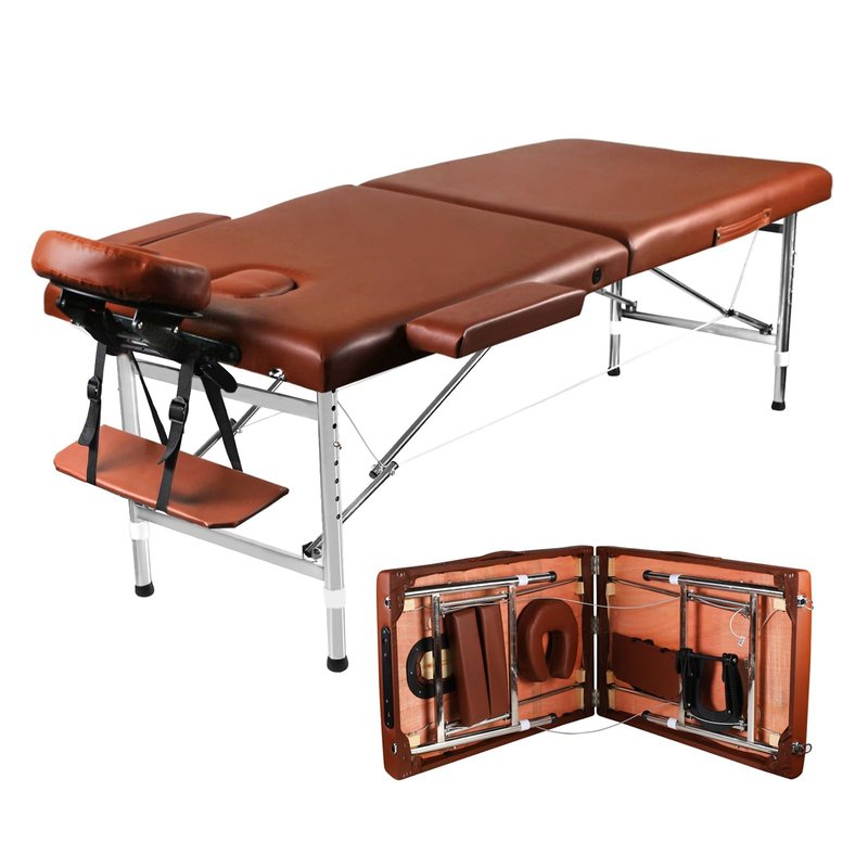 Lovswan Portable Massage Table, Foldable Height Adjustable Lash Bed for Salon and Spa, PU Leather Facial Tattoo Bed, Lightweight and Stable Esthetician Table - Brown