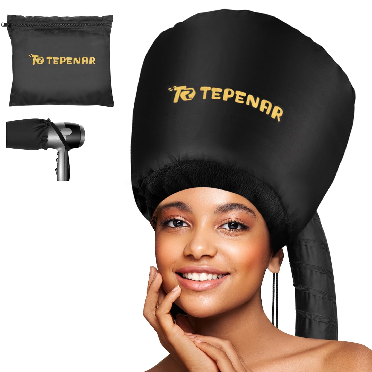 TEPENAR Hair Dryer Bonnet - Upgraded Extra Large Soft Adjustable Hooded Cap for Fast Hair Styling and Care
