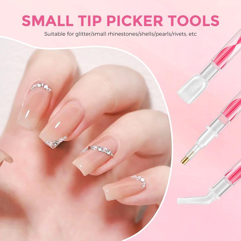 Rhinestone Picker Tool Kit: 2Pcs Rhinestone Picker Handle, Dual-Ended Rhinestones Applicator Bedazzling Tools Pen with 12 Upgraded Plastic Replacement Tips, Clay Nail Art Craft (Red)