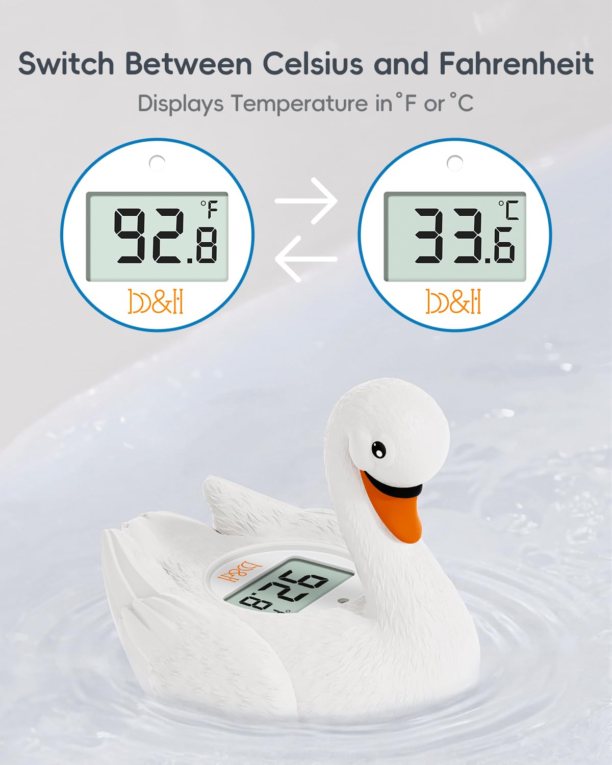 b&h Baby Bath Thermometer, Swan Digital Infant Bathtub Thermometer - Reliable Temperature Readings - Easy to Read Screen - Waterproof, Safe Floats in Water Toy, Newborn Must Haves