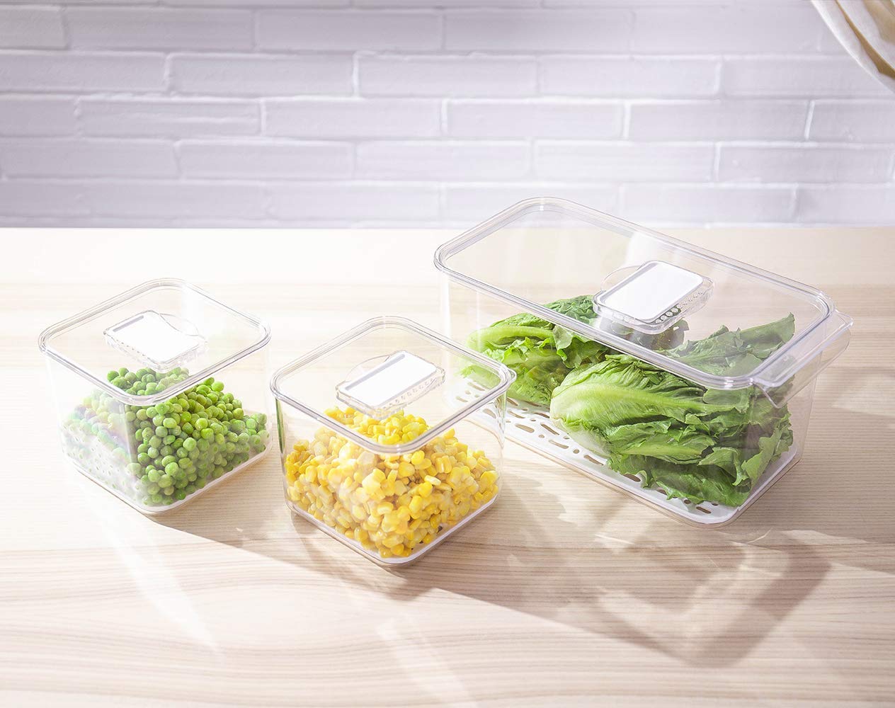 iPEGTOP Fridge Produce Saver Food Storage Bin Containers, Stackable Refrigerator Freezer Organizer Fresh Keeper Container with Vented Lids, 3 Pack