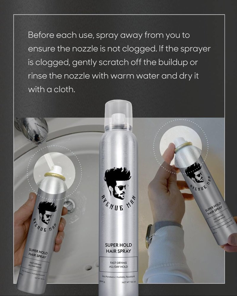 Avenue Man Super Hold Hairspray for Men - Fast-Drying Men Hair Spray - Shapes, Lifts & Holds Hair for Long-Lasting Control - Mens Hair Spray Extra Hold for Effortless All-Day Control - 10 oz