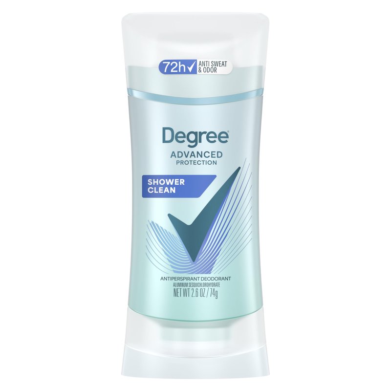 Degree Advanced Protection Antiperspirant Deodorant Shower Clean for 72-Hour Sweat & Odor Control for Women, with Body Heat Activated Technology, 2.6 oz