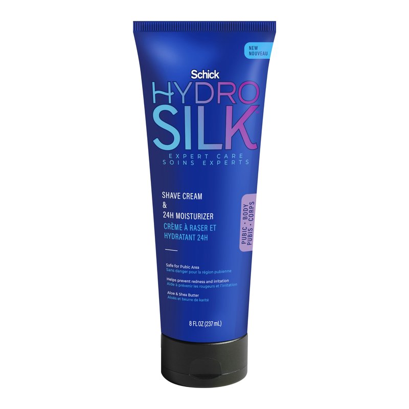 Schick Hydro Silk Shave Cream & 24-Hour Moisturizer | Pubic Hair Shave Cream for Women and Bikini Area Moisturizer, Shaving Cream for Women Sensitive Skin, 8 fluid oz