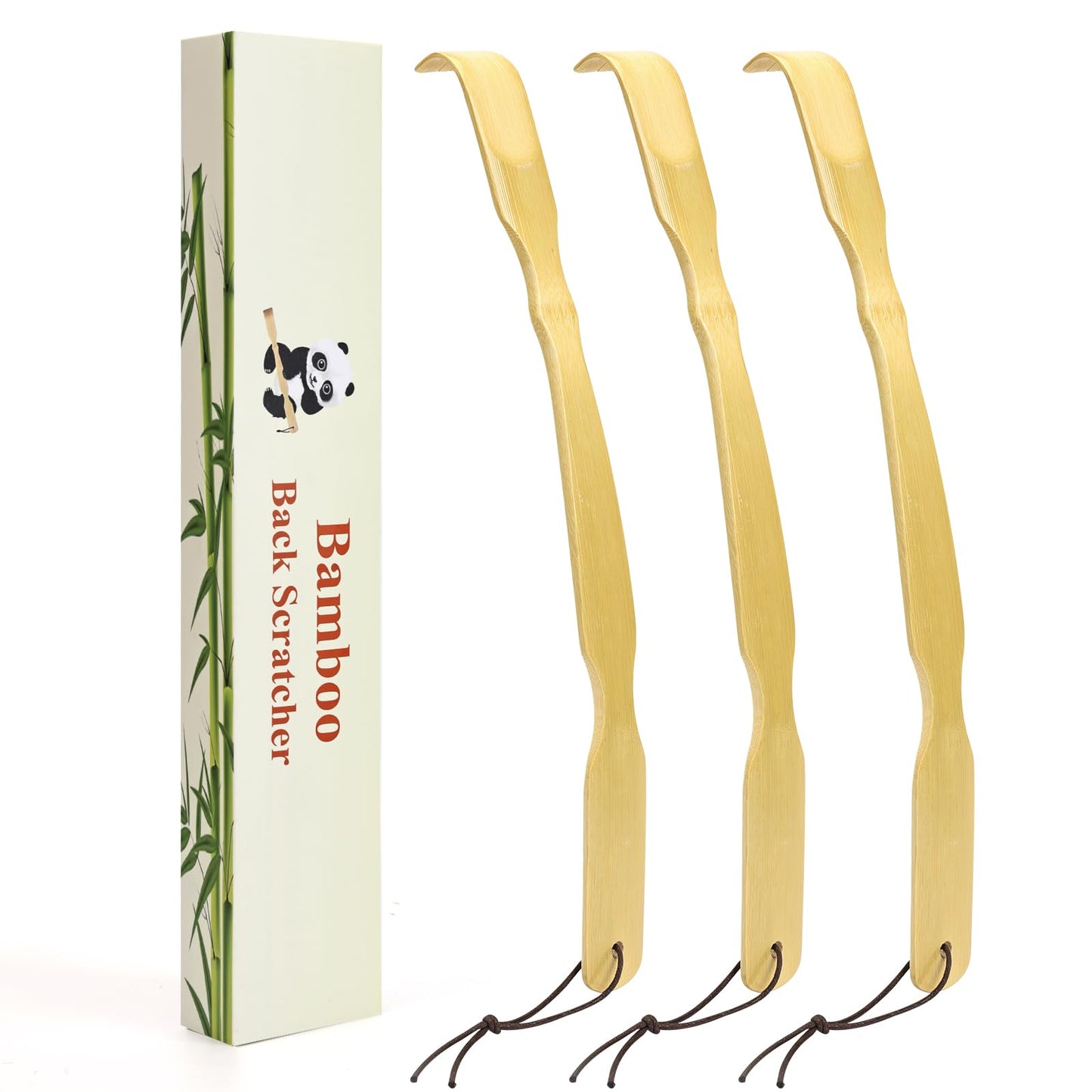YIMICOO 3 Pack Wooden Back Scratcher, 17 Inch Curved Long Handle Bamboo Back Scratchers Ideal Gifts for Adults Men Women, with Beautiful Gift Packaging